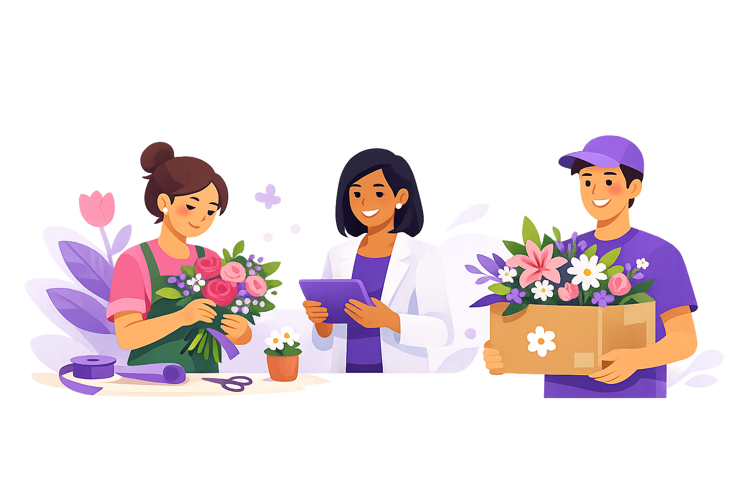 Флорист, менеджер и курьер — команда цветочного магазина